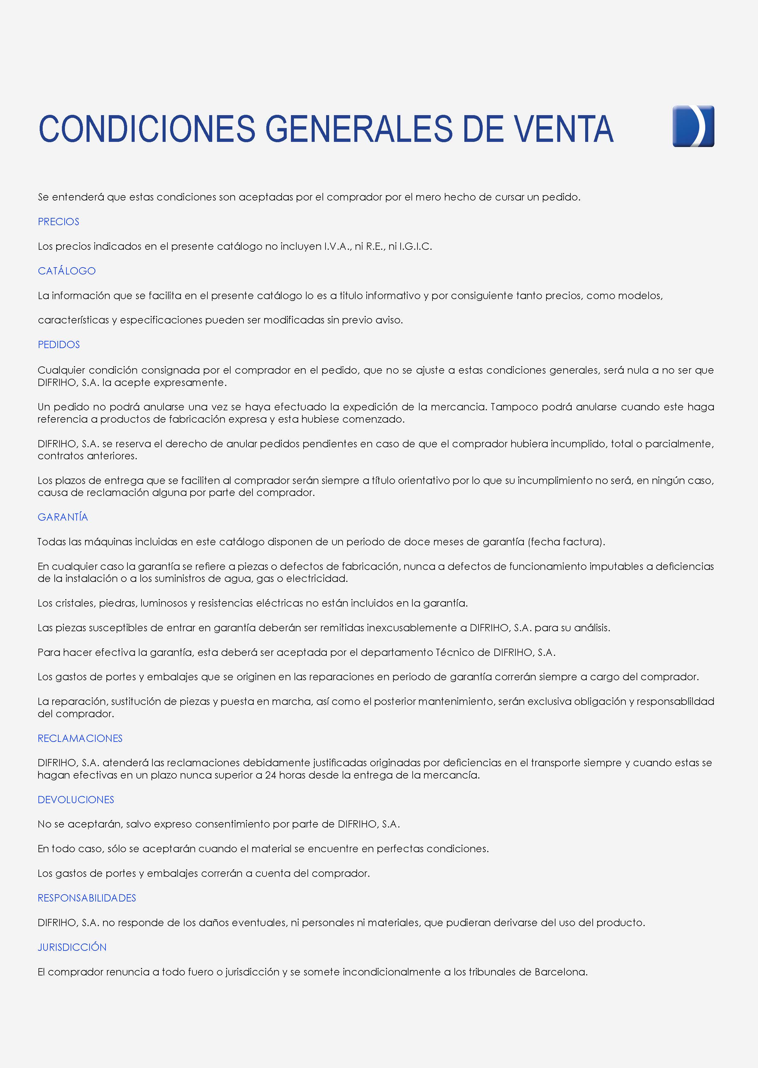 Condiciones de venta de Difriho